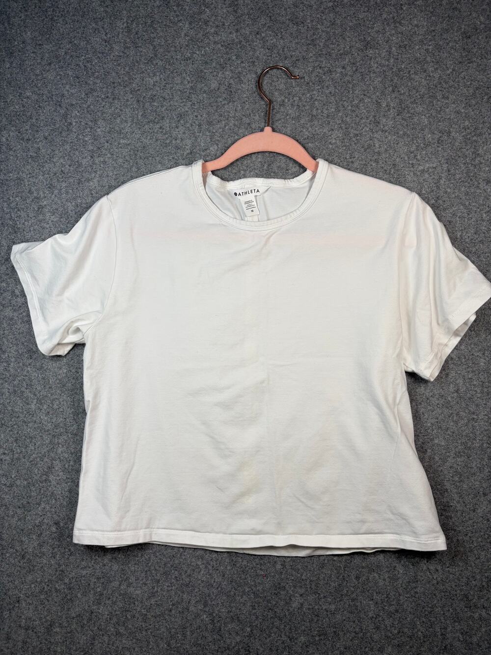 Athleta Cropped White Short Sleeve Relaxed Crew Neck T Shirt Size M